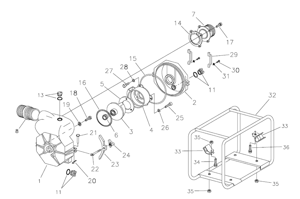 Trash Pump Diagram and Parts List for 073017-0-198GPM  Briggs and Stratton Water Pump
